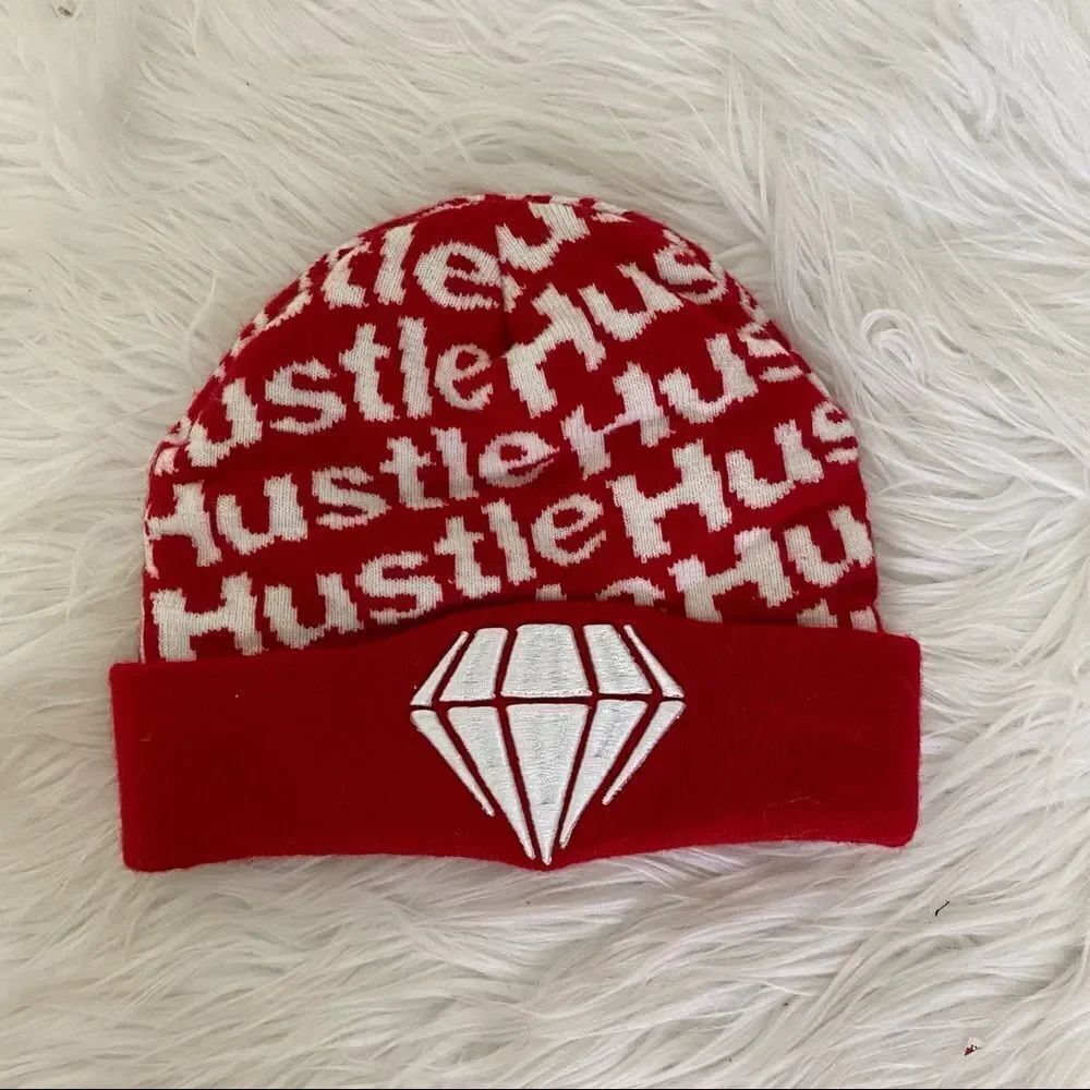 Bailey Apparel red Hustle print knit beanie